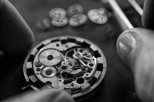 Mechanical watch repair. Watchmaker is repairing the mechanical watches