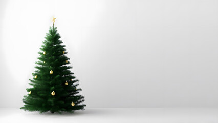 Fototapeta premium Decorated Christmas Tree with Gold Ornaments on White Background, Minimalist Holiday Scene