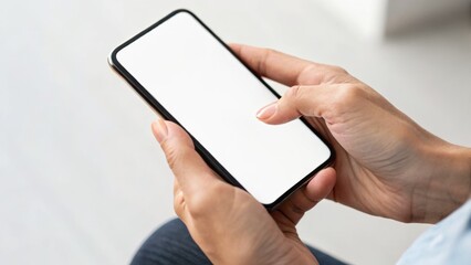 Person holding a smartphone with a blank screen, showcasing modern technology and mobile communication.