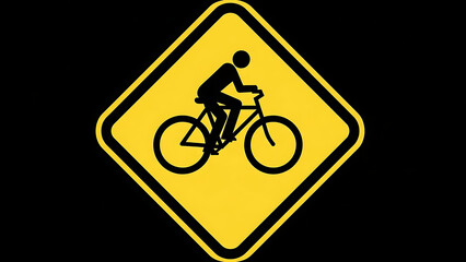 Yellow diamond bicycle crossing warning sign graphic featuring a silhouette of a cyclist