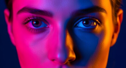 Face in Neon Lights: Vivid Portrait for Creative Expression and Beauty