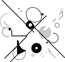 Obraz premium Abstract geometric line art composition, minimal black and white shapes design, modern artistic background for branding, poster, print, vector illustration