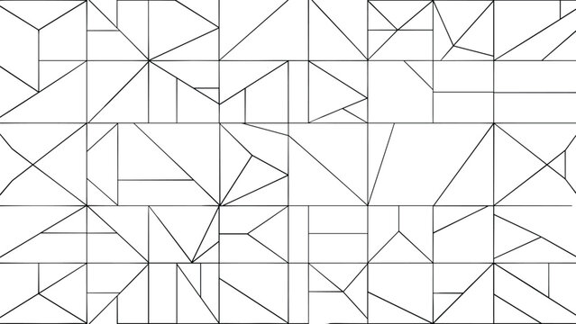 Abstract geometric line pattern background, minimal black outline shapes composition, modern linear mosaic texture for wallpaper, branding, print, vector design