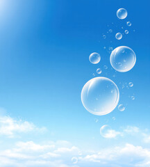 Bubble sky blue cloud soap clean sparkle fresh light bubble float in clear summer sky over soft cloud, calm and dreamy mood