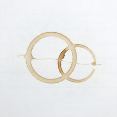 Valenstine day Brown coffee stain rings on white paper background