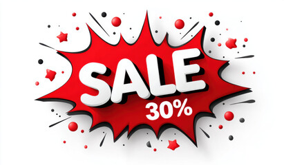 Sale discount promotion offer banner red bold white text explode shape fun design for retail shop event and special saving