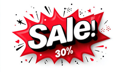 Sale discount promotion special offer banner bold red graphic with explosive style and big thirty percent off message