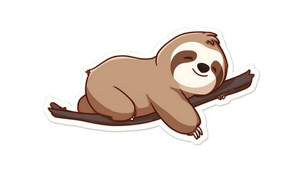 This illustration shows a sleepy sloth hanging calmly, giving a relaxed and adorable sticker feeling.
