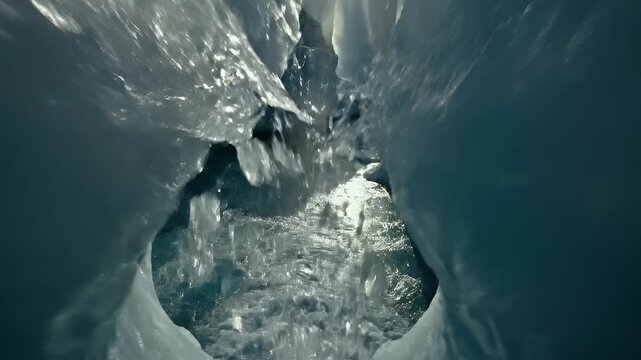 Dramatic Glacier Crossing Across Frigid Ice Chasm.