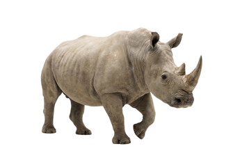 Obraz premium Large White Rhinoceros Walking Isolated on White Background