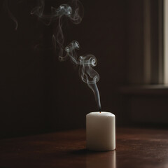Valenstine day Extinguished candle with smoke rising in dark room