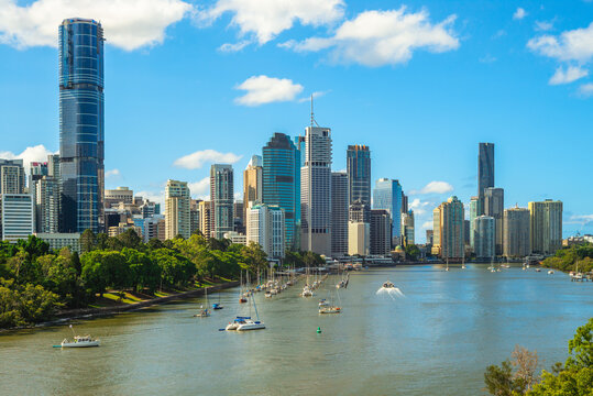 Skyline of Brisbane, the capital and largest city of the state of Queensland in Australia