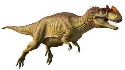 Fototapeta premium Isolated dinosaur running menacingly with fierce teeth, clawed hands and bony armor plates