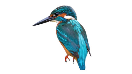 Isolated Common Kingfisher, a colorful vibrant perched bird with a long beak and feathers