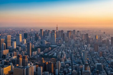 Obraz premium Tokyo Skyline with High Rise Buildings, Urban Architecture.