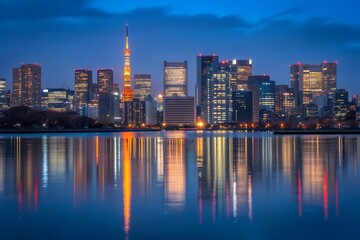 Tokyo Skyline with High Rise Buildings, Urban Architecture.