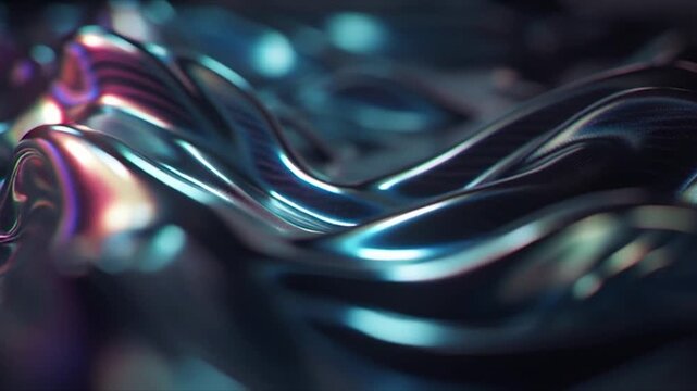 Abstract Liquid Metal Flowing with Iridescent Reflections.