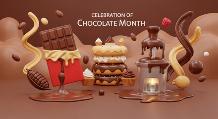 Delicious 3D illustration for Celebration of Chocolate Month