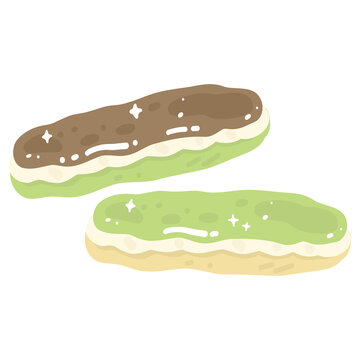 Eclair With Chocolate and Matcha topping Illustration