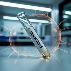 Test tube showcasing Nipah virus research in a lab environment, highlighting scientific advancements.