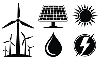 Fototapeta premium Set bundle earth day silhouette renewable energy and power icons