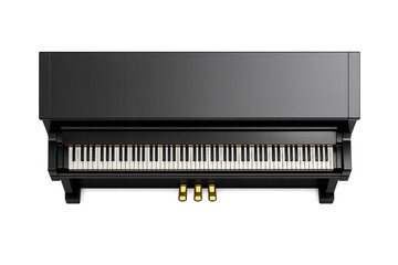 Fototapeta premium Top view of a sleek black upright piano with polished finish and ivory keys