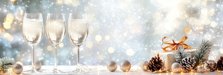 Celebratory champagne toast with sparkling bokeh lights and festive atmosphere