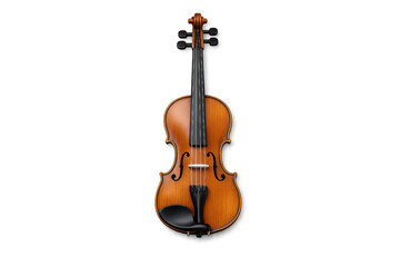 Fototapeta premium Acoustic violin with a rich brown finish, isolated on a pure black background
