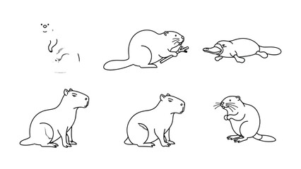 Line Art Animals: A collection of simple line art illustrations featuring various animals, perfect for educational resources, creative projects, or playful designs.