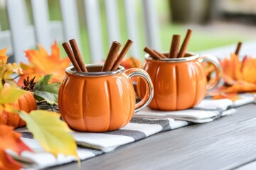 Cozy autumn pumpkin spice latte with cinnamon in festive seasonal setting