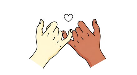 Minimalist Line Art Illustration of Pinky Swear Promise Between Two Diverse Hands with Heart