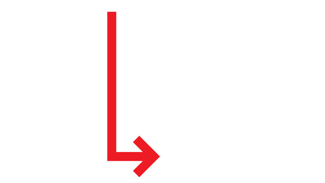 A red arrow turns downwards sharply from a vertical line, representing a fall or decrease on a white background.