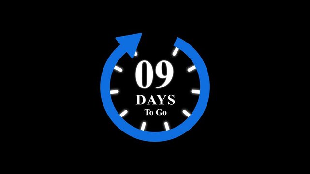 9 days to go, stile, timer, countdown, Count time display. business, sale, label button ,promotion clock signs business days on transport background. Motion graphics of days countdown concept