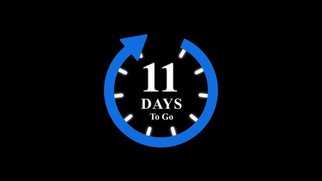 11 days to go, stile, timer, countdown, Count time display. business, sale, label button ,promotion clock signs business days on transport background. Motion graphics of days countdown concept