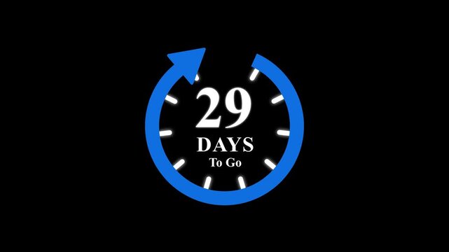 29 days to go, stile, timer, countdown, Count time display. business, sale, label button ,promotion clock signs business days on transport background. Motion graphics of days countdown concept