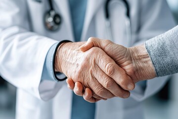 Elderly patient and doctor handshake, symbolizing trust and compassion in healthcare