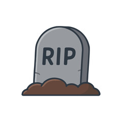 Gravestone with RIP text illustration. Halloween tombstone icon in flat spooky style.