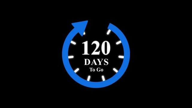 120 days to go, stile, timer, countdown, Count time display. business, sale, label button ,promotion clock signs business days on transport background. Motion graphics of days countdown concept