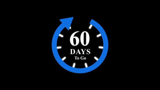 60 days to go, stile, timer, countdown, Count time display. business, sale, label button ,promotion clock signs business days on transport background. Motion graphics of days countdown concept