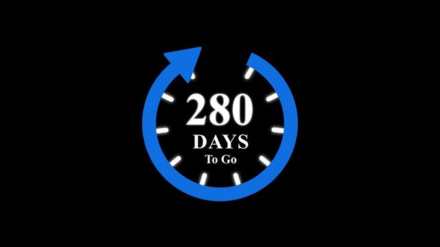 280 days to go, stile, timer, countdown, Count time display. business, sale, label button ,promotion clock signs business days on transport background. Motion graphics of days countdown concept