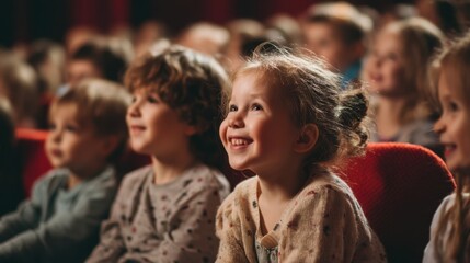 Fototapeta premium Young children captivated by theater performance in audience setting.