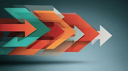 Layered multicolored arrows creating a dynamic visual, symbolizing themes of progress, future direction, strategy, growth, and teamwork moving toward a common goal