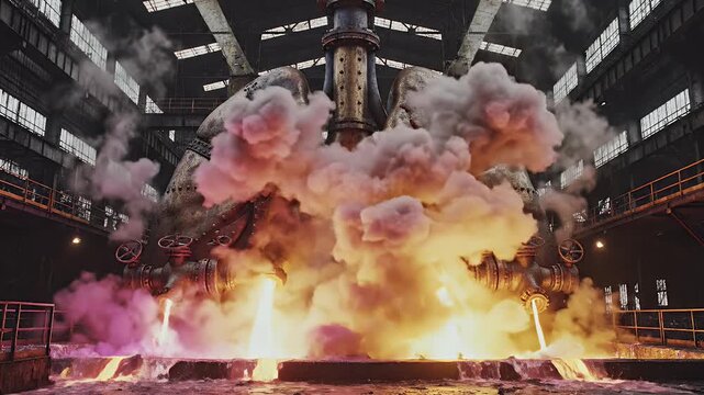 Futuristic Laboratory Scene with Neon Lights and Colorful Smoke.