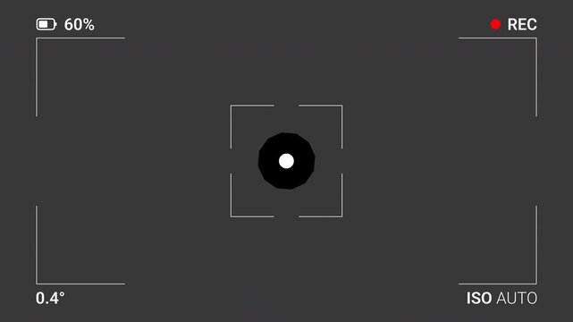 Camera shutter aperture animation on transparent alpha channel background with OSD (On Screen Display). 4K animation of overlay camera shutter.