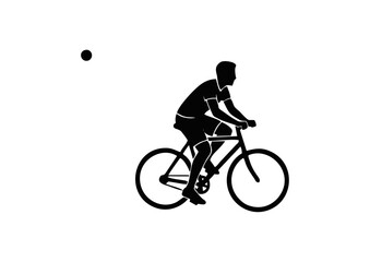 Obraz premium Silhouette of a person riding a bicycle on a white background with a small dot in the upper left corner