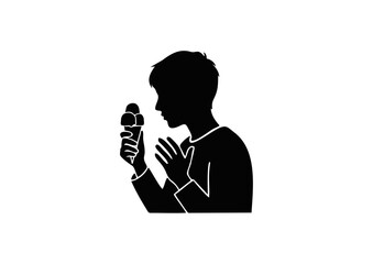 Silhouette of a person holding a microphone, appearing to be speaking or singing with passion and expression