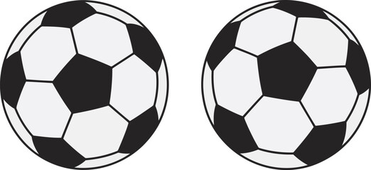Black and white soccer balls on plain background