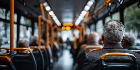 Urban mobility revolution electrification of public transport in city buses modern environment inside viewpoint