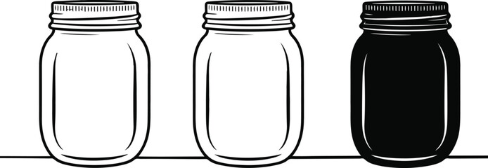 Three mason jars in a row on a shelf