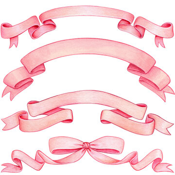 Watercolor hand drawn elegant ribbon banners scrolls
